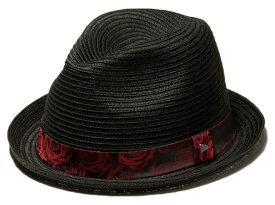 イーケーバイニューエラ ハット ザ フェドーラ ペーパーロープ ローズバンド ブラック レッドEK by New Era Hat The Fedora Paper Rope Rose band Black Red