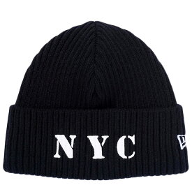 ニューエラ ニット帽 ニットキャップ ミリタリーニット NYC ステンシルロゴ ブラック ホワイト スノーホワイト New Era Knit Cap Military Knit NYC Stencil Logo Black White Snow White