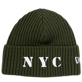 ニューエラ ニット帽 ニットキャップ ミリタリーニット NYC ステンシルロゴ アーミーグリーン ホワイト スノーホワイト New Era Knit Cap Military Knit NYC Stencil Logo Army Green White