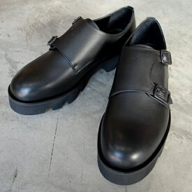 【ポイント10倍】【サイズ交換初回片道送料無料】 PADRONE パドローネ PU8759-2006-22A DOUBLE MONK STRAP with Chunky Sole ブラック BK メンズ　日本製　革靴　チャンキー　ギフト