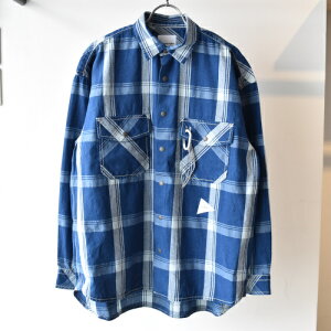 and wander �A���h�����_�[ indigo check LS shirt (M) (5746183107) / blue