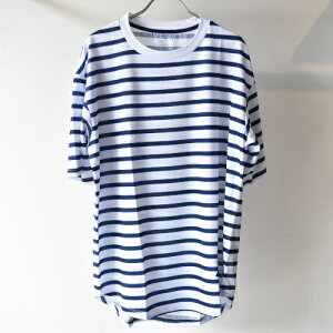 STAMP RUN&CO X^v STAMP WIDE TEE (WHITE / NAVY BORDER)