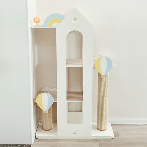 天然木 木製キャットタワー 熱気球デザイン 爪とぎ付 多機能 猫ハウス 室内用 キャット 家具 旅行 気分 シリーズ