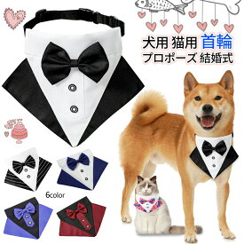 【5~10日以内に発送予定】【全6色】犬用 猫用 首輪 プロポーズ 結婚式 フォーマル ドッグタキシードバンダナ 1個 犬 蝶ネクタイ 小型犬 中型犬 大型犬と猫 調節可能 黒 ペットお祝い パーティー 記念 写真 散歩 お出掛け コスチューム ブラック ブルー レッド