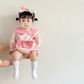 ベビー 服 秋服 人形 襟 ジャンプ スーツ 女の子 赤ちゃん 秋 外出時 着られる キュート ボディスーツ リボン かわいい