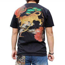 tシャツ トップス カットソー メンズ 半袖 日本 刺繍 ラウンドネック 半袖T シャツ レトロ 和柄 アニマル