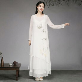 夏 漢服 中国風 女性 レディース レトロ ワンピース 白 パンツ