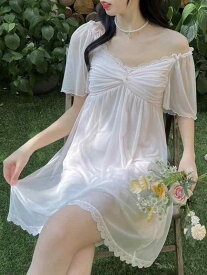 ネグリジェ パジャマ かわいい 夏 美しい ネット ガーゼ スカート 寝間着 女性 夏 薄部 胸パッド付き ワンピース