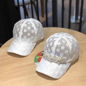 帽子 夏 レース花 日焼け防止 野球帽 韓国 カジュアル 通気性 サンシェード 帽子 レディース パール