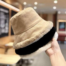 帽子 レディース 秋冬 韓国 リバーシブル帽子 レディース レトロ 暖かい バケットハット ファー付き