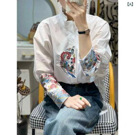 レディース ユニーク シック トップス 中華風 刺繍 婦人服 ゆったり ボタン カジュアル 大きめサイズ チャイナドレス風