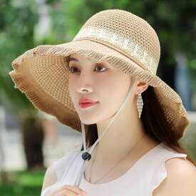 レディース 帽子 夏 洗える 韓国 日焼け防止 バイザー つば広 ビーチハット サンハット ニット帽