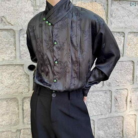 シャツ カジュアル チャイナ風 ジャカード サテン 長袖シャツ メンズ 初秋 チャイナ風 唐装 シャツ レトロ トップス