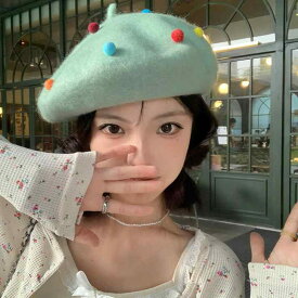 帽子 韓国 ジェリービーン ベレー帽 女性 ビッグ ヘッド 画家帽子 ウール帽子