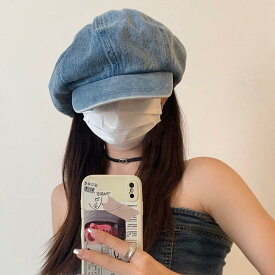 帽子 キャスケット 女性用 ブルーデニム ベレー帽 春秋 韓国 雲帽子 画家帽子 八角形帽子