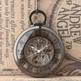 懐中時計 吊り時計 タングステン 鋼 黒 透明 カバー レス 機械式 ローマ 数字 ホイール ギフト 腕時計 メンズ レディース