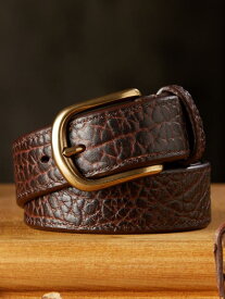 バイソン 革 メンズベルト ソリッド 銅 バックル ビジネス カジュアル 牛革 高級感 ピン バックルベルト 革 幅4cm