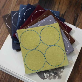 綿 リネン 刺繍 正方形 ポットマット コースター 生地 レトロ 丸 模様 ティーマット 断熱 マット