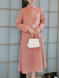 レトロ 中華 チャイナドレス バックル付き チャイナ風 レディース 刺繍 ドレス 女性用 秋冬 女性用