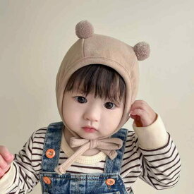 ベビー 帽子 秋冬 フライトキャップ 暖かい ウール 小さい ボール かわいい 赤ちゃん 耳保護 子供 胎児 男女兼用