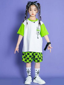 子供服 キッズ ストリート ファッション セットアップ パフォーマンス 発表会 イベント 衣装 コスチューム ユニフォーム ダンス ヒップホップ チア 蛍光色 柄