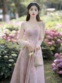 レディース 婦人服 ワンピース ドレス 文学的 レトロ 牧歌的 ウエストマーク フリル シフォン 夏 花柄