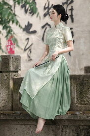 レディース 婦人服 ワンピース ドレス 文学的 レトロ 牧歌的 シフォン キャミソール チャイナドレス風