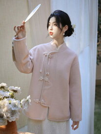 レディース 婦人服 コート ジャケット アウター ウール スタンドカラー チャイナ風 ピンク ファー