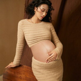 マタニティ フォト 衣装 おしゃれ セットアップ 写真 スタジオ セクシー 美しい 妊娠中 ママ フリーサイズ シンプル 長袖 スカート