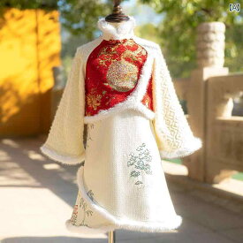 チャイナ ドレス 子供 新年 正月 服 赤い 女の子 中国風 ワンピース 冬 オフホワイト レディース