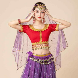 インド ダンス トップス ボリウッド ロイヤル ダンス 衣装 ベリーダンス パフォーマンス 半袖 魅惑的 敦煌 ダンス レディース エキゾチック 神秘的 エレガント セクシー