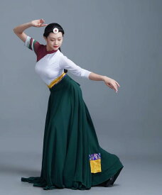 ダンス衣装 トップス スカート チベット 舞踊 試験 女性 練習 パフォーマンス ロング レディース ポリエステル ステージ