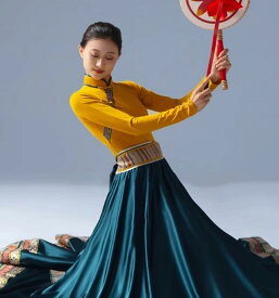 トップス シャツ レディース おしゃれ チベット ダンス パフォーマンス 衣装 学生 美術 試験 練習用 イエロー ホワイト