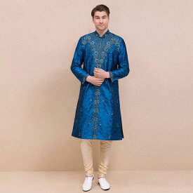 インド 民族 衣装 メンズ ファッション クルタ シルク コットン 伝統的 本格 刺繍入り S サイズ ゴージャス ハイエンド 長袖