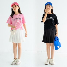 女の子 韓国 ファッション 女児 キッズ 子供用 ガールズ 綿 コットン 半袖 Tシャツ スカート カジュアル