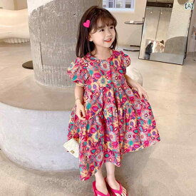 子供 キッズ ワンピース 女の子 プリンセス ファッション 花柄 サマー ドレス 夏 姫 かわいい ロング スカート