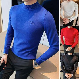 メンズ セーター ニット クラインブルー 冬 ファッション ハーフハイネック 厚手 インナーウェア カジュアル 大きいサイズ シンプル 男性 ファッション