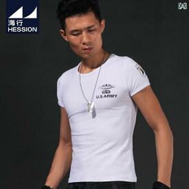 Tシャツ メンズ 男性 アウトドア ファッション 夏 半袖 ラウンドネック トップス 大きいサイズ コットン ウール スリムフィット