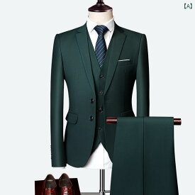 メンズ スーツ 夏 薄手 ビジネスカジュアル スリーピースセット 韓国 スリムフィット 長袖 男性 シングルブレスト 服 紳士服
