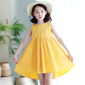 子供服 ノースリーブ ドレス ワンピース 黄色 イエロー 夏 サマー 女児 女の子 綿 コットン 韓国 ビーチ