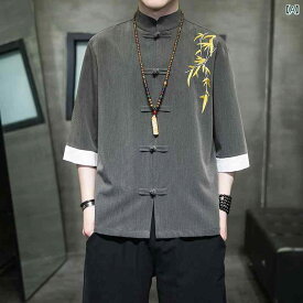 メンズ 紳士服 男性用 トップス シャツ カジュアル チャイナ風 半袖 大きいサイズ スタンドカラー 夏 レトロ