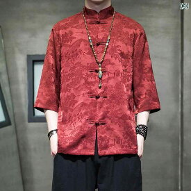 メンズ 紳士服 男性用 トップス シャツ カジュアル チャイナ風 大きいサイズ ゆったり 夏 レトロ 花柄 ジャカード