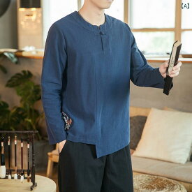 メンズ 紳士服 男性用 トップス ロングTシャツ カジュアル チャイナ風 大きいサイズ ゆったり レトロ 長袖 春