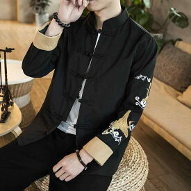 メンズ ファッション トップス カットソー シャツ レトロ チャイナ風 唐装 男性 漢服 カジュアル 長袖