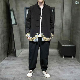 メンズ チャイナテイスト セットアップ 中華服 中国 服 ファッション カジュアル 普段着 レトロ ゆったり 男性 大きいサイズ