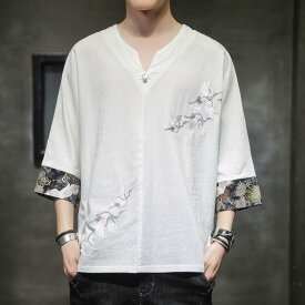Tシャツ メンズ ファッション トップス カットソー シャツ レトロ チャイナ風 唐装 男性 漢服 カジュアル 半袖 薄手 夏