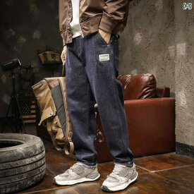 メンズ パンツ クラシック レトロ ブルー デニム 高級感 男性用 ジーンズ 秋 ストレート カジュアル ロング パンツ