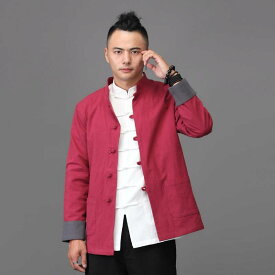 メンズ ファッション トップス ジャケット チュニック シャツ レトロ チャイナ風 唐装 男性 漢服 カジュアル 長袖