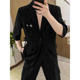 メンズ 男性用 夏中 袖 スーツ ジャケット 韓国 ハイエンド カジュアル 七分袖 スパンコール 付き スーツ シングルブレスト