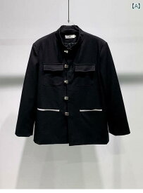 メンズ ファッション 黒 ジャケット 秋冬 レトロ メタル バックル カジュアル スタンドカラー チュニック 金属ボタン